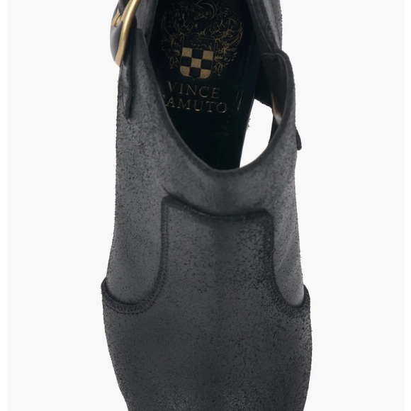 Vince Camuto Black Heeled Boots with Gold Buckle - Picture 9 of 10